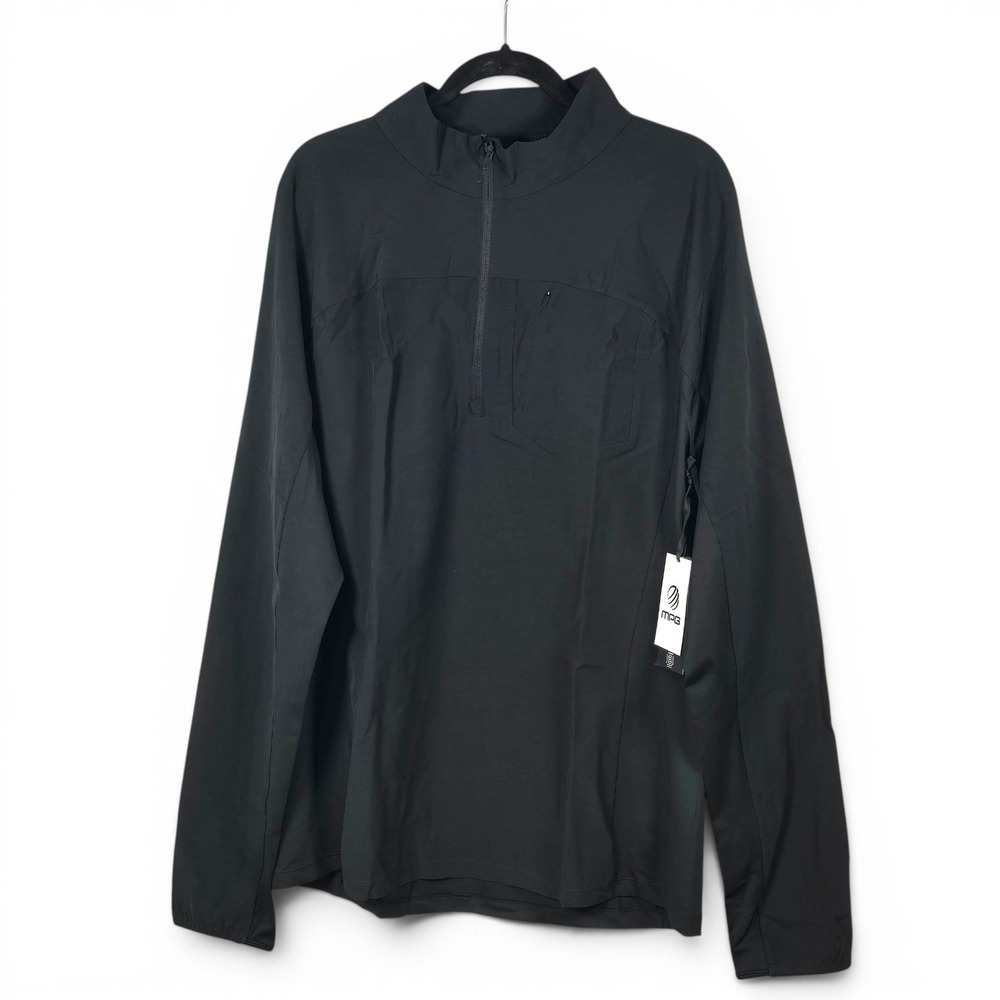 MPG Mens‎ Recycled Polyester Quarter Zip Pullover Black XXL Mock Neck Pocket NWT